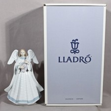 Lladró Porcelain Angel Tree Topper Figurine, Angel Holding Music Scroll, Blue Robe — listing 4