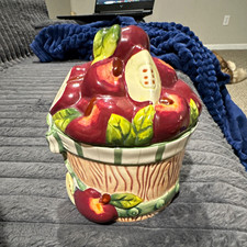 Vintage Figural Apple-Shaped Ceramic Covered Jar / Cookie Jar