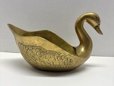 Pair of Vintage Brass Swan Planters / Figural Decor Statues — listing 4