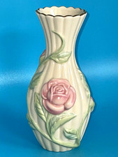Lenox Ivory Porcelain Embossed Rose Vase, 12 inch, Gold Rim — listing 3
