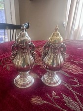 Vintage Silverplate Salt & Pepper Shakers, Tall Paneled Form with Acorn Finials, Pair