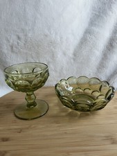 Vintage Green Thumbprint Pattern Footed Sherbet / Champagne Coupes, Pair — listing 4