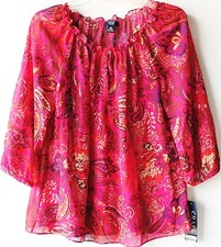 Chaps Pastel Paisley Print Ruffle Top, Size Small — listing 3
