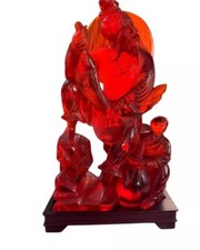 Chinese Carved Cherry Amber (Faux Amber / Bakelite) Figure of an Immortal on Wood Stand — listing 5