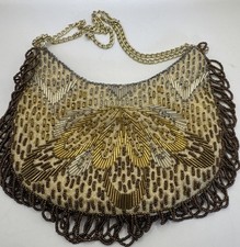 Vintage Gold & Silver Beaded Oval Evening Clutch with Tassel & Shoulder Cord — listing 2