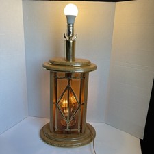 Don Ward Mid-Century Wood & Brass Table Lamp with Diorama Base and Pleated Shade — listing 6