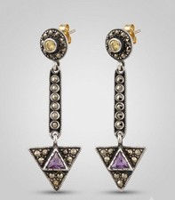 Sterling Silver Amethyst & Marcasite Halo Stud Earrings — listing 3