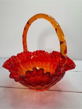 Fenton Amberina/Tangerine Thumbprint Ruffled Crimped Bowl, 8 inch — listing 4