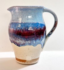 Handmade Stoneware Pottery Pitcher with Pulled Handle and White Glaze — listing 3