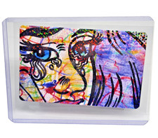 Pop Art Print of Stylized Red Face on Blue and Yellow Ground — listing 5