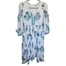 Dolma Blue Floral Block-Print Cotton Blouse, Size S — listing 6