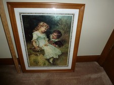Framed Reproduction Print of Victorian Family Picnic Scene in Ornate Gilt Frame — listing 2