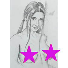 Framed Original Pencil Drawing of Stylized Female Figure