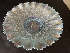 Ice Blue Carnival Glass Ruffled Bowl with Grape & Cable Pattern — listing 6