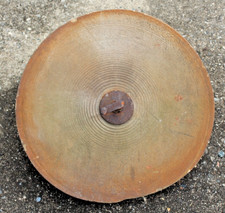 Antique Carved Stone Grinding Millstone / Quern Wheel on Custom Iron Display Stand — listing 6