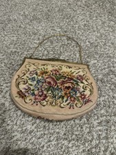 Antique Petit Point Tapestry Evening Bag with Ornate Brass Frame and Chain, listing 2