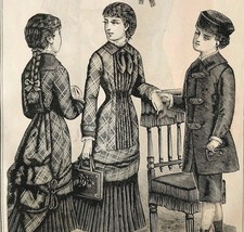 Antique Victorian Wood Engraving Print "Children's Fashions for February" 8x10 Framed — listing 4