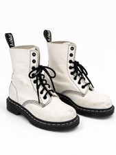 Dr. Martens Black Leather Cap-Toe Lace-Up Combat Boots with Satin Ribbon Laces, listing 4