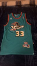 Adidas Hardwood Classics Detroit Pistons #33 Grant Hill Teal Horse Throwback Swingman Jersey — listing 6
