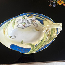 Antique Nippon Hand-Painted Cobalt & Gold Floral Scalloped Bowl with Chrysanthemums and Moriage Dots Yes - it says Nippon or has a wreath/map — listing 2