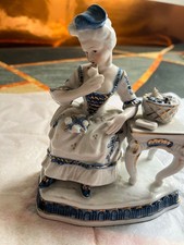 Vintage Porcelain Figurine of an 18th-Century Lady in Pink Dress with Basket of Flowers No mark at all