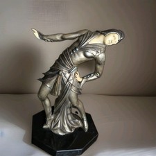 Art Deco Chrome Figural Nude Woman Pedestal Compote with Reticulated Grapevine Bowl