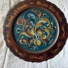 Vintage Scandinavian Rosemaling Hand-Painted Wooden Wall Plate with Swedish Smorgasbord Motto — listing 5