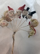 Vintage Spun Cotton & Chenille Snowman Figure with Candy Canes on Plaster Base — listing 6