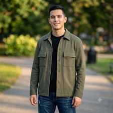 Zara Green Cotton Button-Up Overshirt / Shacket, Size S — listing 4