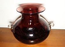 Blenko Handcraft Amethyst Art Glass Vase with Textured Circle Pattern and Green Rim — listing 4