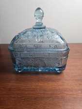 Vintage Olive Green Pressed Glass Covered Candy Dish, Indiana Glass Princess Diamond Point Pattern — listing 5