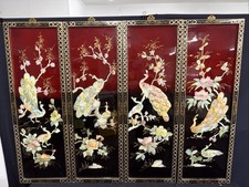Chinese Black Lacquer Mother-of-Pearl Wall Panels, Set of 3 (Geisha Garden Scene) — listing 2