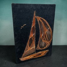 Handmade Folk Art String Art Sailing Ship Model with Wooden Masts — listing 3