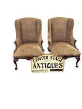 French Louis XV Style Bergère Armchair with Carved Walnut Frame and Damask Upholstery — listing 3