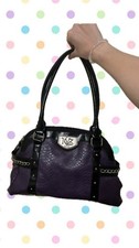 Kathy Van Zeeland Brown Suede & Patent Leather Crown Logo Satchel Handbag — listing 6