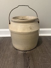 Antique Salt-Glaze Stoneware Crock with Blue Slip-Painted Leaf Decoration, Approx. 1 Gallon — listing 2