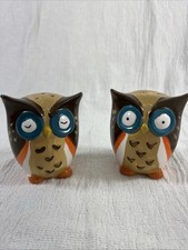 BOHO Fun Ceramic Owl Salt & Pepper Shaker Set (Teal & Orange, Floral Boho Design) — listing 6