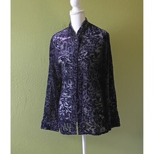 Bechamel Black Burnout Velvet Floral Long Sleeve Tunic Top, Size L