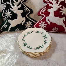 Mikasa 'Ribbon Holly' Fine China Serving Set with Gold Handle Tidbit Tray — listing 6