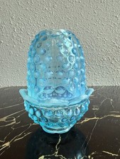 Blue Opalescent Ruffled Glass Candle Holder / Taper Candlestick — listing 2