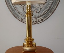 Vintage Corinthian Column Table Lamp with Fringed Silk Bell Shade — listing 6
