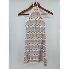 Zigzag Chevron Knit Halter Dress with Orange Tassel Fringe Hem — listing 4