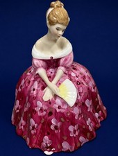 Royal Doulton Bone China Seated Lady Figurine in Pink Floral Gown with Fan — listing 3