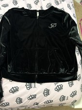 Victoria's Secret Black Velour Bomber Jacket with Varsity Stripe Ribbed Collar