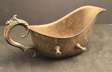 Antique Silverplate Rococo-Style Tilting Gravy/Sauce Boat with Ebonized Wood Handle on Stand