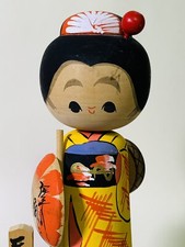 Japanese Creative Kokeshi Doll, Girl with Red Bow and Floral Kimono — listing 4