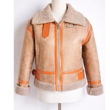 BDG Faux Leather Shearling-Lined Aviator Jacket, Brown, Size S (UK 8-10) — listing 5