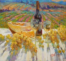 Framed Tuscan/Italian Countryside Vineyard Landscape Oil Painting — listing 5
