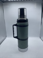 Vintage Stanley Aladdin A-944C Hammertone Green Quart Vacuum Bottle Thermos with Brown Leather Carrying Case — listing 6