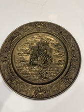 Set of 3 Vintage Embossed Brass Galleon Ship Wall Plates 11.5" Made in England — listing 4